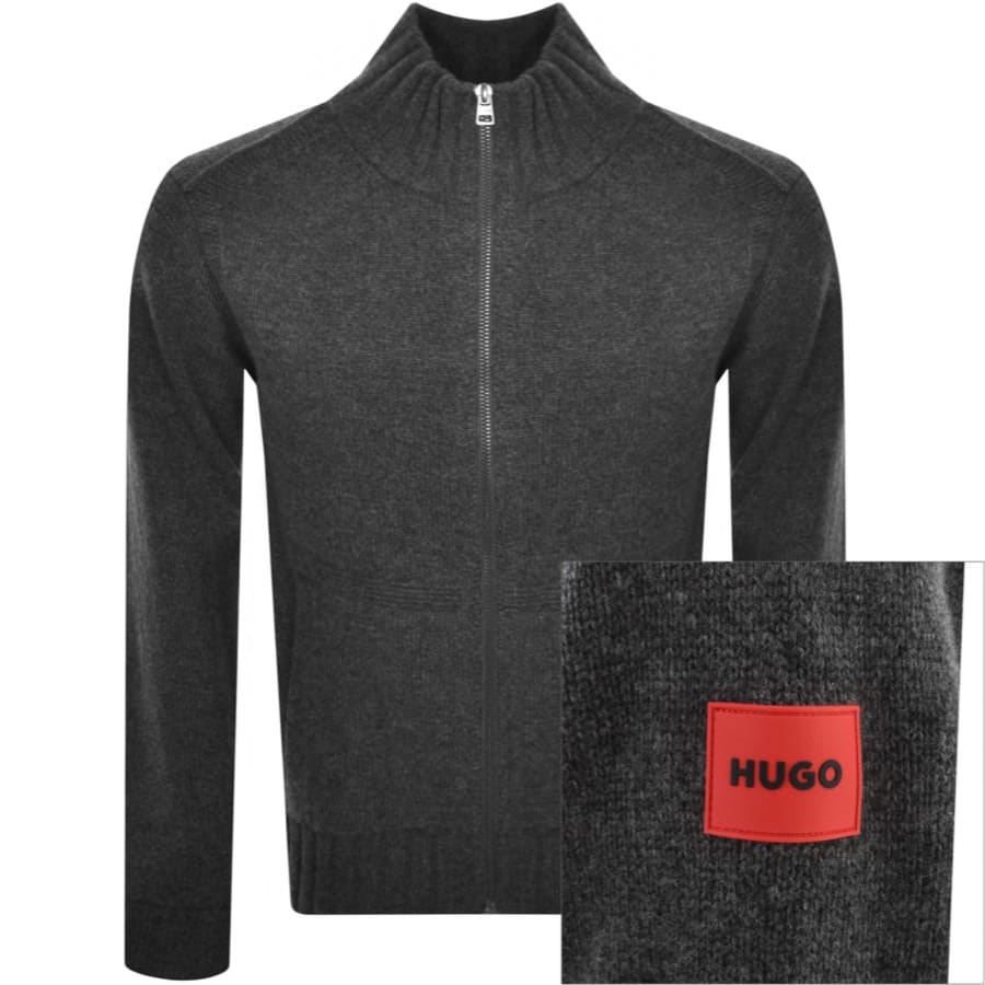 HUGO Suppon Full Zip Knit Jumper Grey Mainline Menswear Denmark